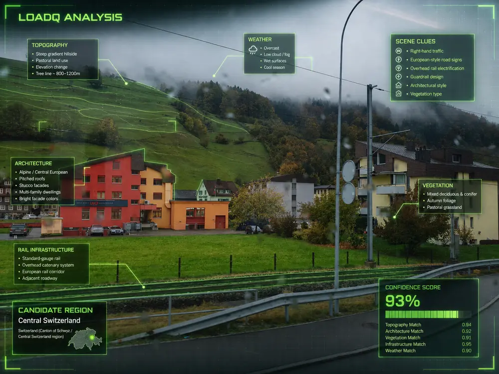 Mountain village scene used as an image geolocation guide example